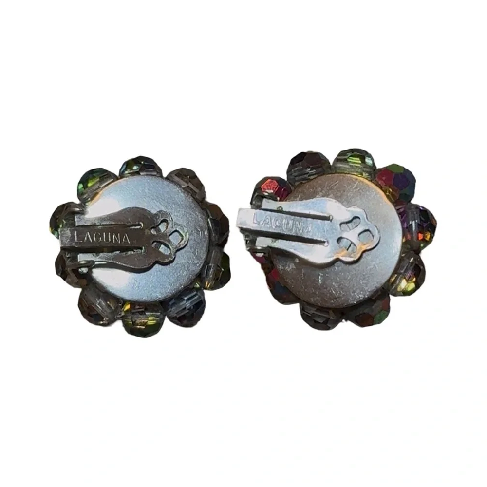 Silver and Multicolor Crystal Clip-On Earrings
